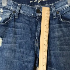 7 for all mankind distressed medium wash bootcut denim long denim jeans size 28‎ thumbnail 7