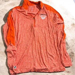 Medium Orange and white Orioles quarter zip long sleeve shirt, Used #320 thumbnail 1