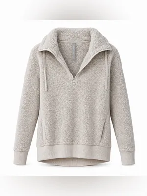 Athleta Ivory Sherpa Quarter Zip Hoodie XS thumbnail 2