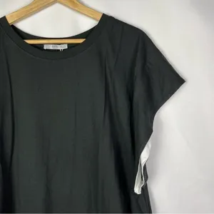 Zara Black‎ Crewneck White Cuff Short Sleeve T-Shirt L thumbnail 2