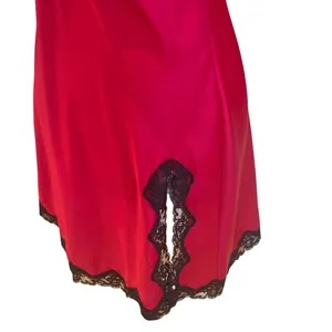 Victoria's Secret Satin Red Slip Dress With Black Lace Trim Side Slit S thumbnail 4