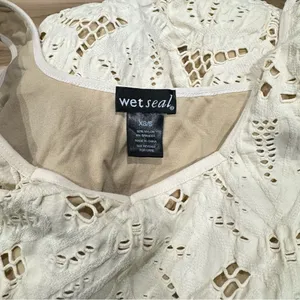Wet Seal y2k Lace Cream Bodycon Stretch Mini Dress Women’s XS/Small thumbnail 2