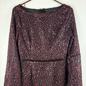 Carmen Marc Valvo Infusion 6 Red Black‎ Sequin Lace Bell Sleeve Dress NWT thumbnail 6
