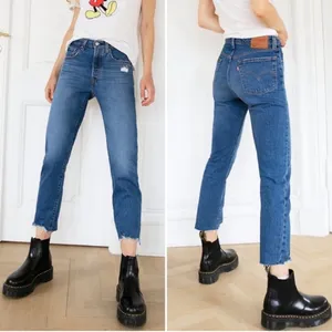 Levi's 501 Premium Crop Jeans in Charleston Fun Size 27 Big E Distressed Raw Hem thumbnail 6