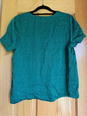 Aerie Emerald Green Polka Dot Satin Tie-Front Blouse Short Sleeve Medium thumbnail 5