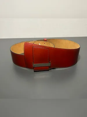 JOELS Wide Red-Brown Leather Statement Belt with Asymmetric Buckle thumbnail 3