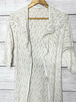 American Vintage Vintage Cream Lace Open Front Robe Duster Cardigan Size Small thumbnail 5