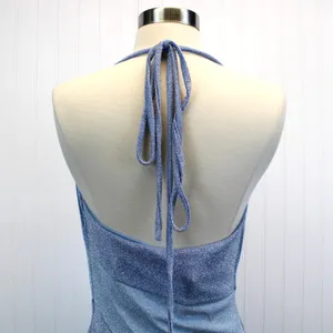 NEW Naked‎ Wardrobe Womens XL Blue Shimmer Glow For It Cowl Drape Halter Top thumbnail 4