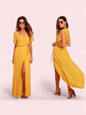 Lulu's Golden Yellow Wrap Maxi Dress thumbnail 2