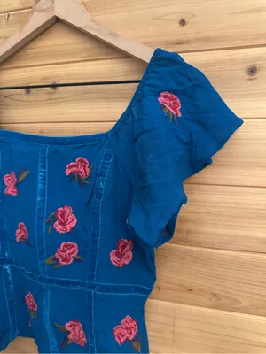 Moulinette Soeurs Anthropologie Size 2 Embroidered Floral Crop Top thumbnail 3