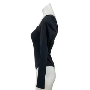 Aritzia Babaton Black Square Neck Long Sleeve Thong T Shirt Bodysuit Top Size S thumbnail 2