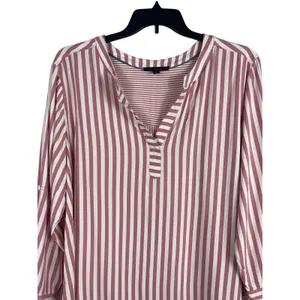 Jane & Delancey Womens 2X Pink White Striped Rayon Blouse Roll Tab High Low Top thumbnail 2