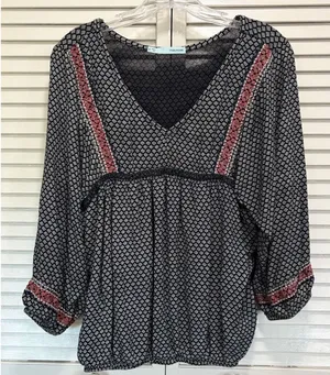Maurices Flowers Crochet‎ Embroidered Long Balloon Sleeve Blouse Size Sm Boho thumbnail 1