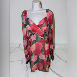 Louna- Floral Pink Multi Long-Sleeve Cut-Out Mini Dress Size Medium thumbnail 6