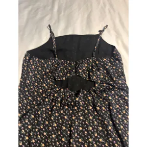 American Eagle‎ Black Floral Midi Dress Size L Square Neck Back Cutout Slit Boho thumbnail 3