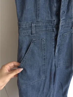 Aerie Denim Kick Flare Overalls XS Blue Wide Leg Adjustable Straps thumbnail 9
