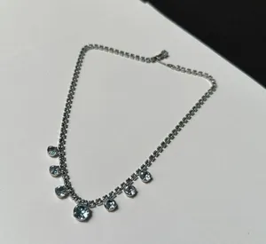 Blue Prong Set Rhinestone Silver Tone Choker Necklace thumbnail 2