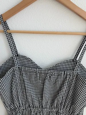 Japanese Gingham Bow Front Midi Dress Black White Size M thumbnail 6