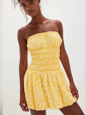Free People Annalise Mini Smocked Bubble Dress Floral Beach Ball Combo New Sz XL thumbnail 1