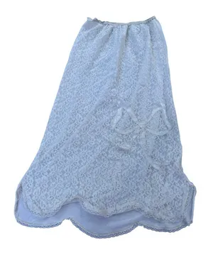 Vintage White Lace Skirt With Bow Accent & Scalloped Hem Elastic Waist Lined 35o thumbnail 1