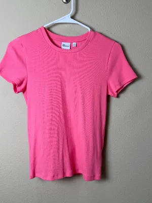 ARITZIA TNA Home Stretch Ribbed T Shirt Top Size Medium Pink Coral thumbnail 4