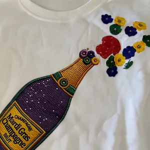 Women's Floral Print Celebration Bottle Mardi Gras Sweatshirt Size M #260534 thumbnail 3
