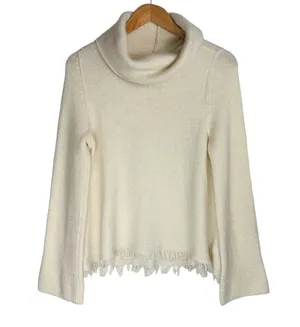 Anthropologie Akemi Kin Wool Alpaca Turtleneck Sweater Sz Small Fringe Trim thumbnail 1