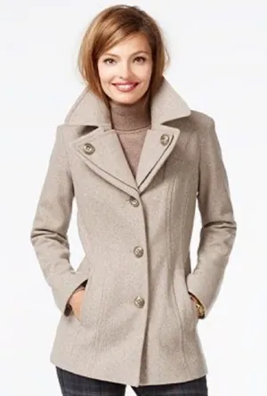 London Fog Wool Blend Pea Coat Women’s XS Taupe Lined Classic Winter Jacket thumbnail 1