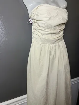 YFB Dress Womens Medium White Strapless Ruched Cotton Maxi Sundress Boho Summer thumbnail 4