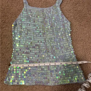 Vintage Blue Sequin Embellished crochet knit cami Tank Top thumbnail 8