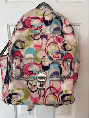 Coach Backpack Poppy Ikat Multicolor Silver Large thumbnail 1