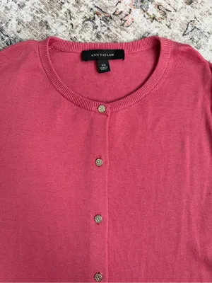 Ann Taylor Rose Pink Short-Sleeve Button Silk Cardigan thumbnail 8