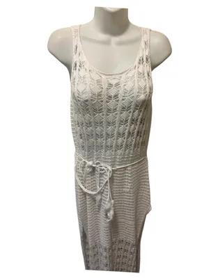 Boutique Crochet Beachy Maxi Dress Sz M Tied Waist Swim Cover Summer Boho thumbnail 2