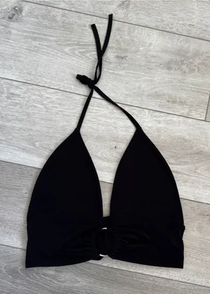 Nasty Gal Black Halter Crop Top with Silver Front Ring thumbnail 1