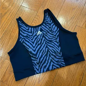Adidas AeroReady Zebra Print Sports Bra Black Blue Medium Athleisure Gym thumbnail 1