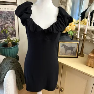 FREE PEOPLE BEACH Talia Puff Sleeve Mini Dress Size Medium Ribbed Black‎ thumbnail 2