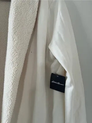 NWT Eddie Bauer Cream White Sherpa Open Front Cardigan Jacket Large Cozy Lounge thumbnail 3