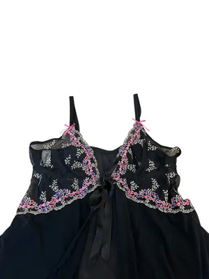 Y2K Playboy Lingerie Tie Front Sheer Mesh Cami Top Embroidered Floral Coquette thumbnail 2