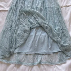 Light Blue Floral Lace Tiered Midi Skirt Boho Cottagecore Peasant Small thumbnail 3