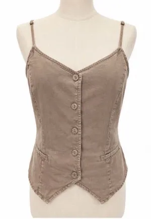 YFB Young Fabulous & Broke 100% Lyocell Taupe Button Front Cami Vest Size Small thumbnail 1