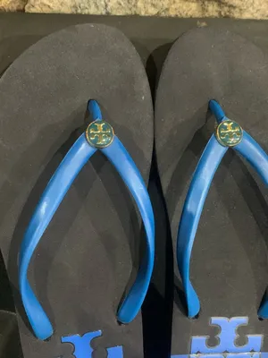 Tory Burch Stacked 'T' Flip Flops Surf Blue 4 Women's Size 5M L11 thumbnail 2
