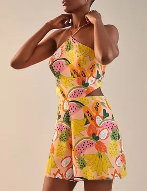NWT Anthropologie Hutch Tropical Fruit Halter Cutout Romper, Size 4 thumbnail 3