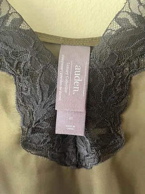 Auden Sz S Lace Trim Satin Pajama Tank Top Olive Green Pullover Cami‎ thumbnail 4