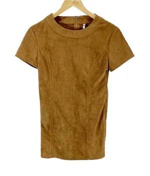 Mona B‎ Womens Suede Brown Short Sleeve Shift Dress Zip S thumbnail 1