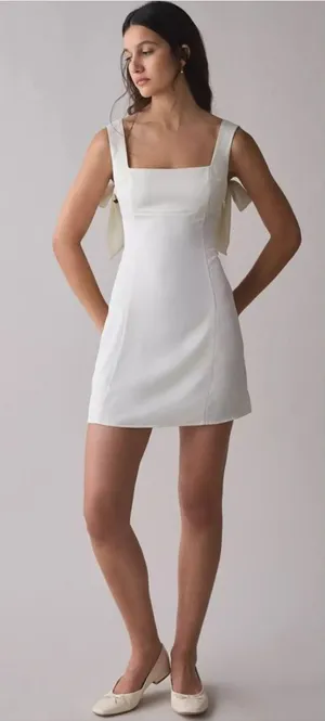 Urban Outfitters🤍 Bri Double Bow Satin White Mini Dress - Size XS Women’s thumbnail 1