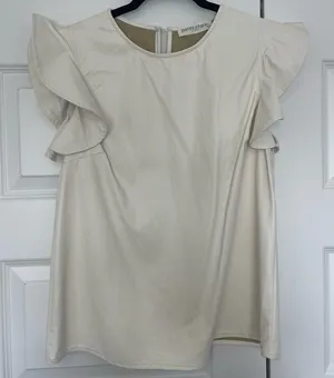 NWT White leather top with short flutter sleeves from The Pants Store thumbnail 1