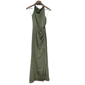 Lovely Noor Cowl Halter Open-Back Satin Maxi Dres‎ In Sage Size XS thumbnail 3