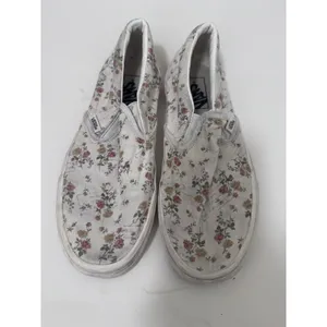 VANS Floral Slip On Canvas Sneakers White Pink Yellow Green Women's Low Top thumbnail 3