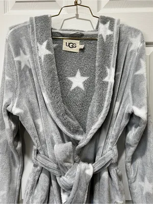 UGG Miranda Robe Grey/White Stars Hooded Cozy Fleece Plush Long Sleeve thumbnail 9