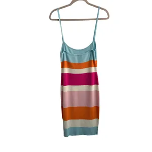 AKIRA Striped Bodycon Mini‎ Dress Light Blue Orange Pink White Women's Large thumbnail 3